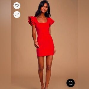 Lulus- NWOT- Red Ruffled Bodycon Dress